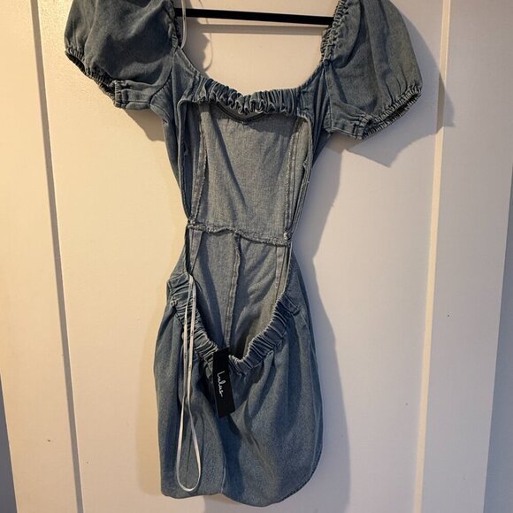 Lulus Blushing Beauty Light Wash Denim Puff Sleeve Romper - Size S - Picture 9 of 10